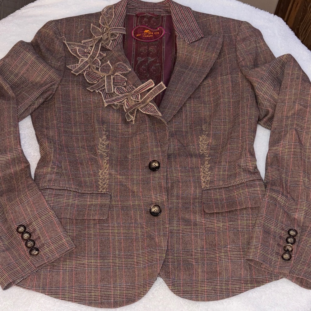 Elegant Plaid Blazer with Embellishments